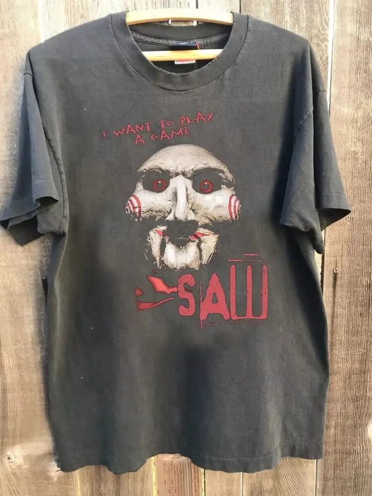 Saw Jigsaw I Want to Play A Game Adult Charcoal Short Sleeve Unisex Tshirt S-5XL