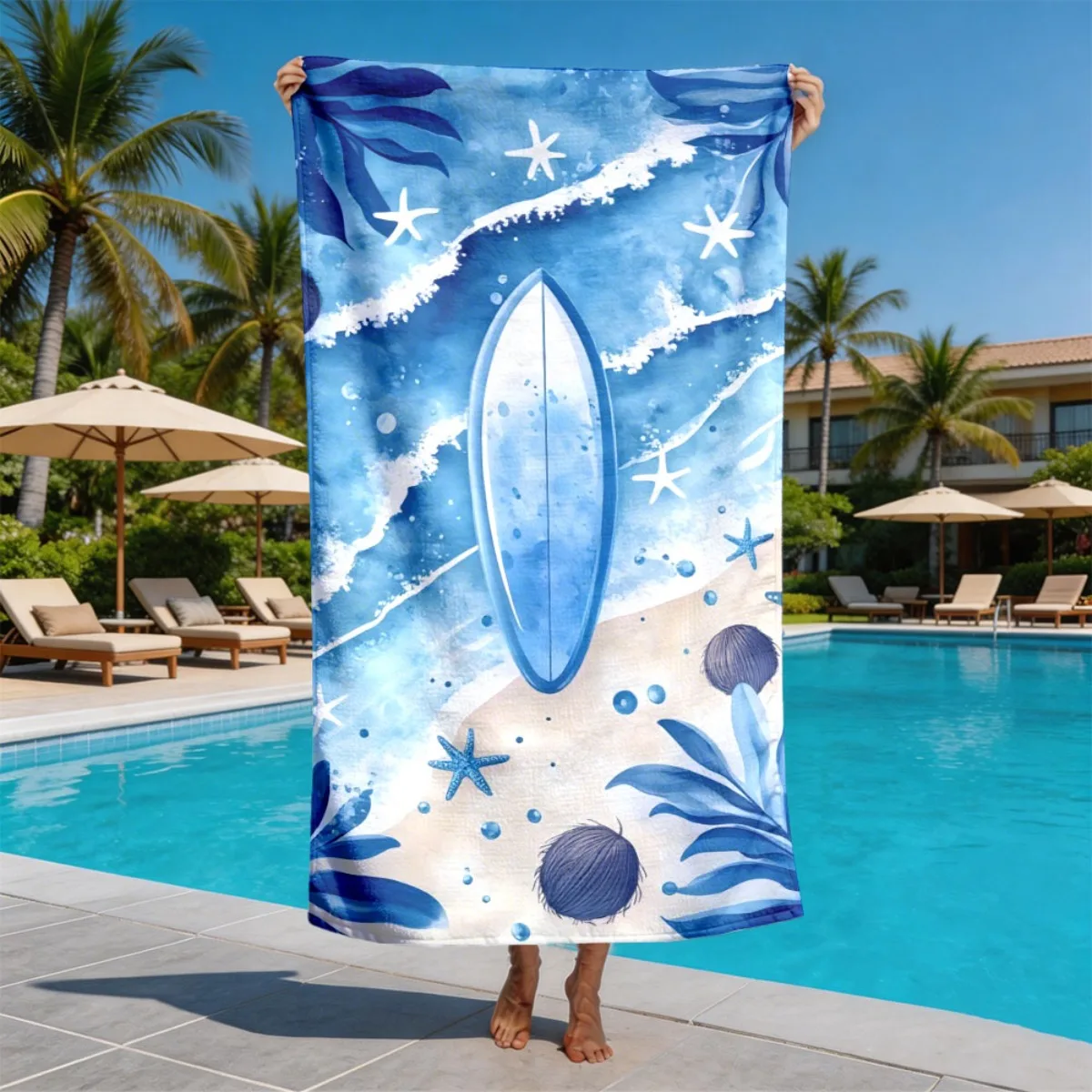 Summer Surfing Beach Theme polyester microfiber beach towel is highly absorbent, suitable for swimming and beach outings