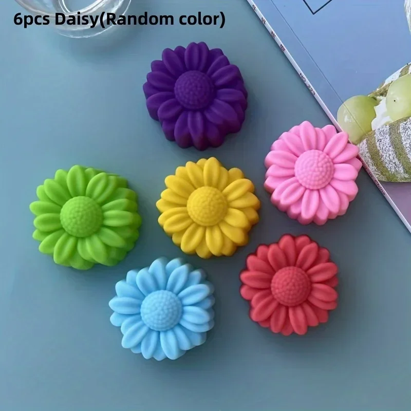 Set of 6 3D Daisy Silicone Molds - Durable, Food-Safe Cake Molds for Easy Release, Ideal for Cupcakes, Candles, And Crafts