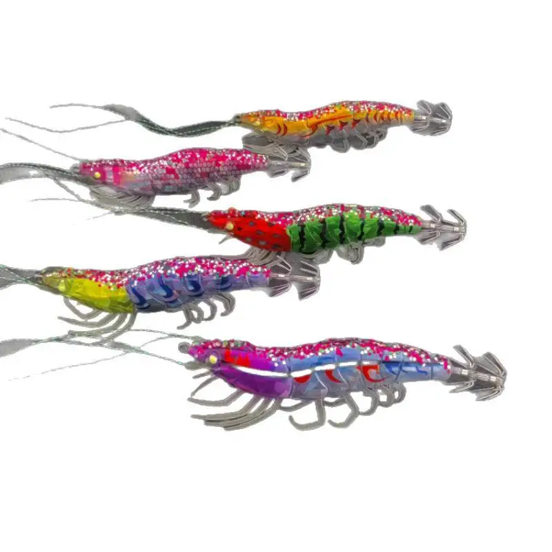 Leuchtender Tintenfisch-Jig, Simulations-Garnelenköder, scharfer Widerhaken, universelles Angelzubehör für alle Wasserschichten zum Meeresangeln – Detail 1