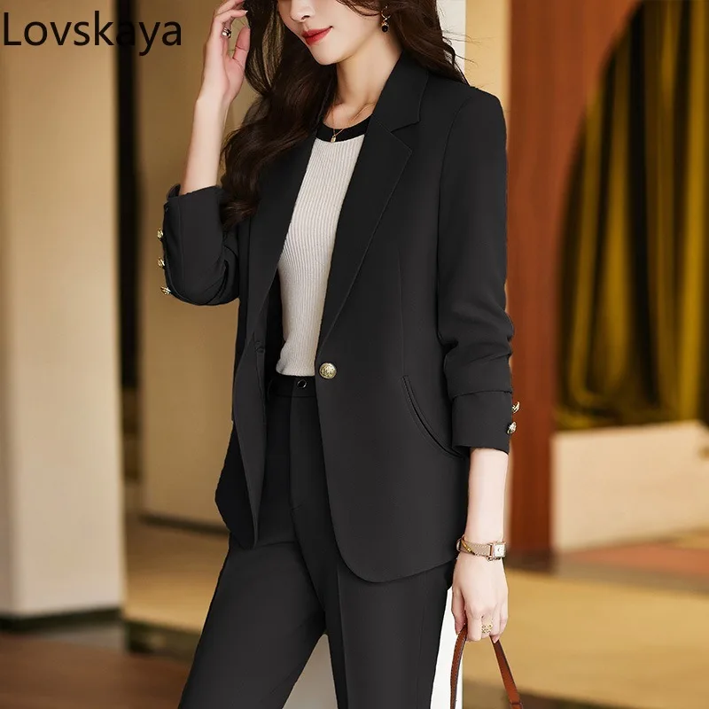 

New Style Goddess Style Black Suit Coat Women's Professional Wear Autumn and Winter Popular Suit Set This Year