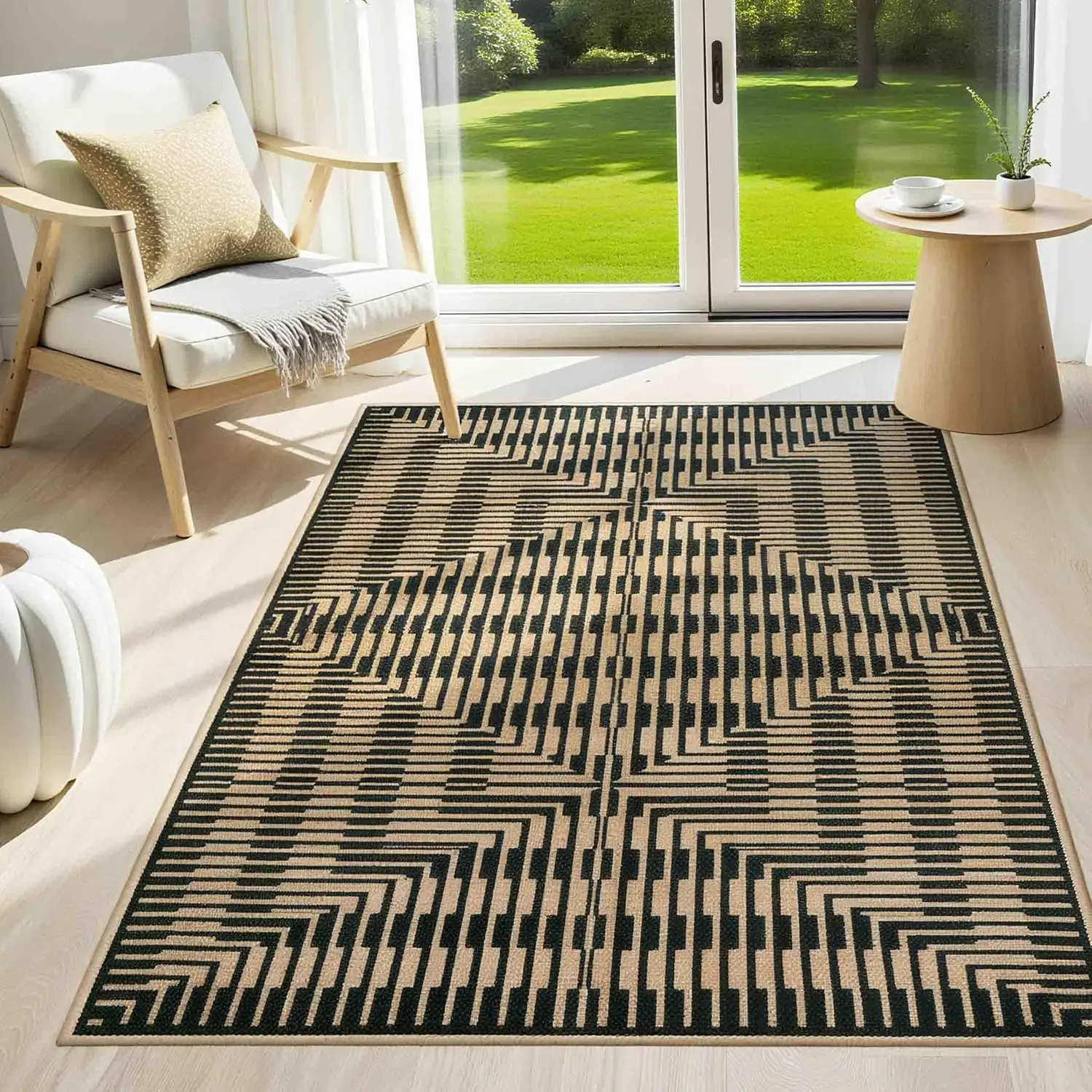 

Jute Indoor Outdoor Rug Non Slip Entryway Front Door Porch Mat, Boho Modern Geometric Striped Rugs for Kitchen, Backyard