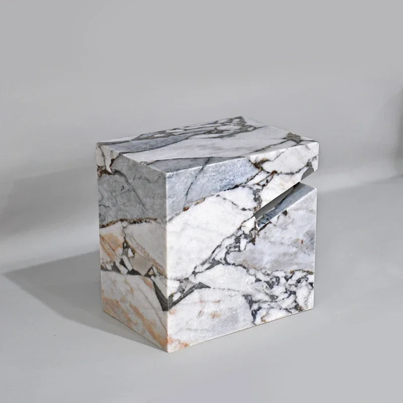 

Customized Nordic Elephant White Natural Marble Side Table Designer Simple Modern Living Room Sofa Corner Table Light Luxury