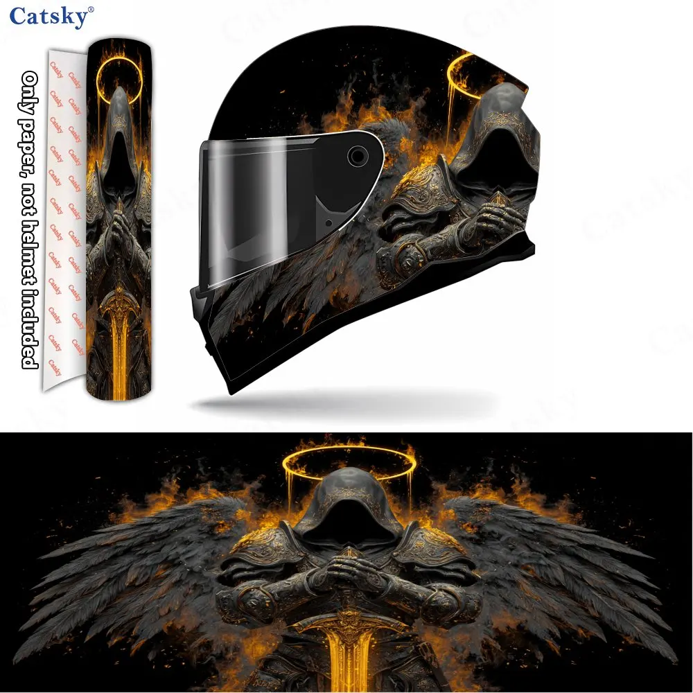 Flame-winged Blazing-armored Angel Pattern Helmet stickers , PVC Material Multifunctional Helmet Stickers, Scratch-Resistant & F