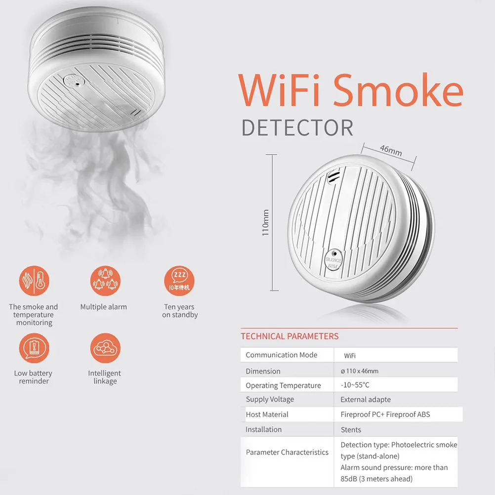 

Smoke Sensor Leak Tester White Professional Home Security Alarm for Living Room Office Natural Smoke