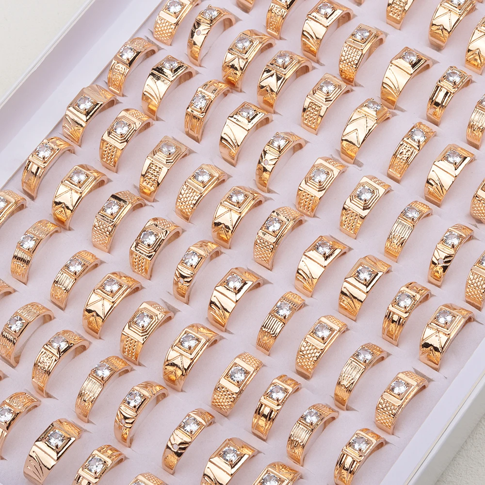 20Piecs/Lot Two Color Women Man White Zircon Anniversary Classic Rings Wholesale Jewelry