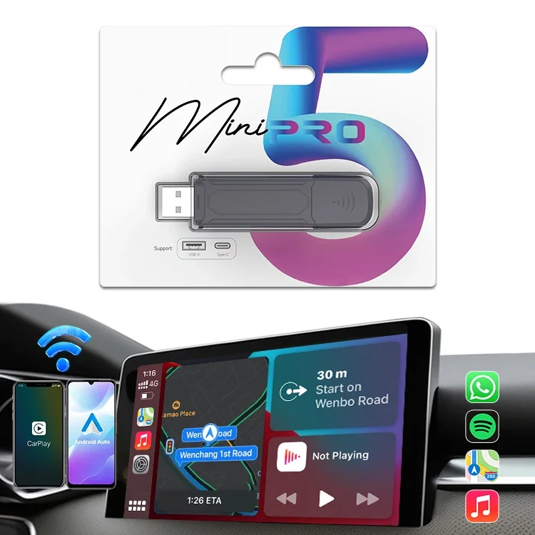 Fast Transfer Stable Carlink Kit Wireless Carplay Android Auto Ai Box Adapter Smart Map Music Car Play Usb Convert for Car Moto