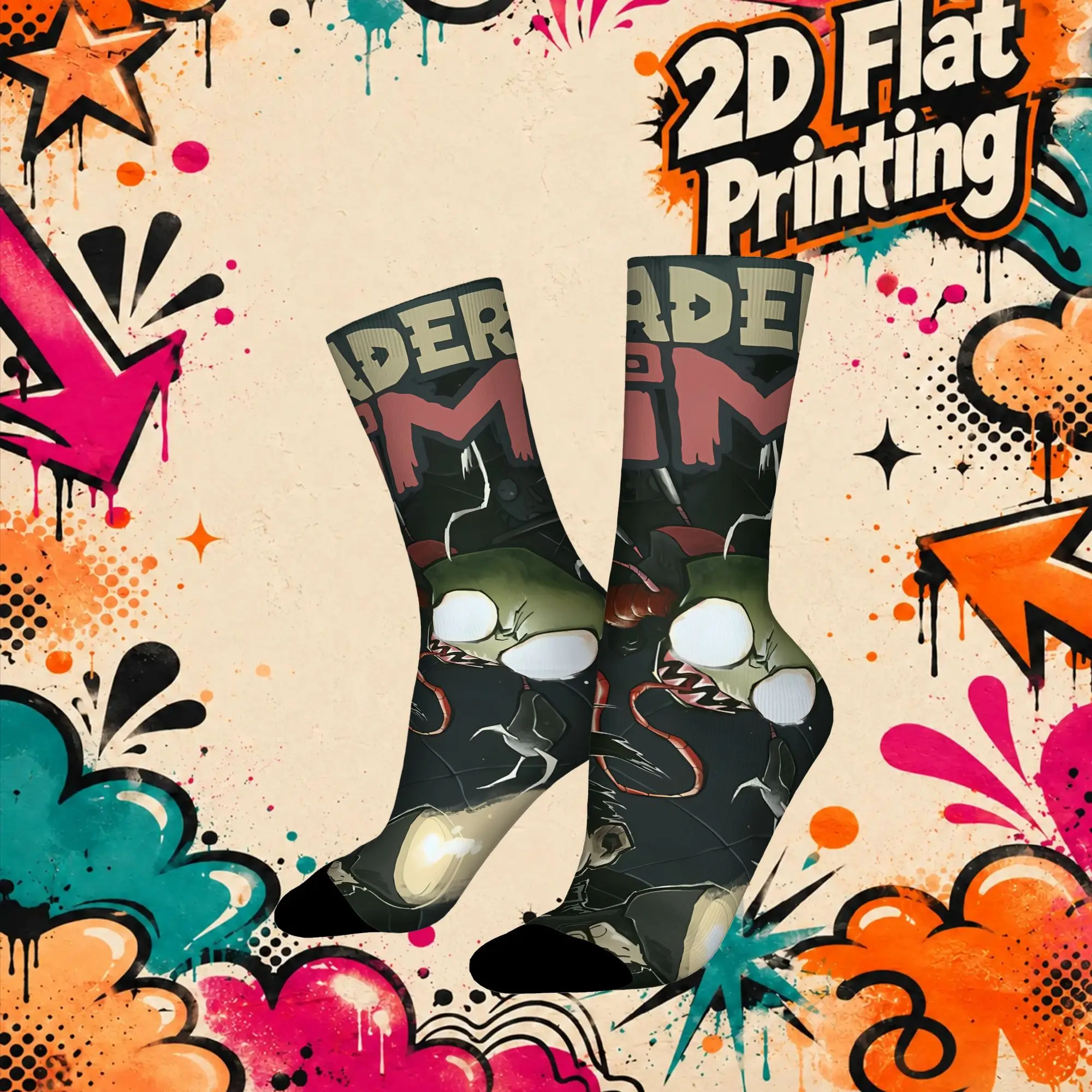 Fashion Vintage Invader Zim Anime  Men's  CompressionSock Unisex  Funny Mid-Calf Socks