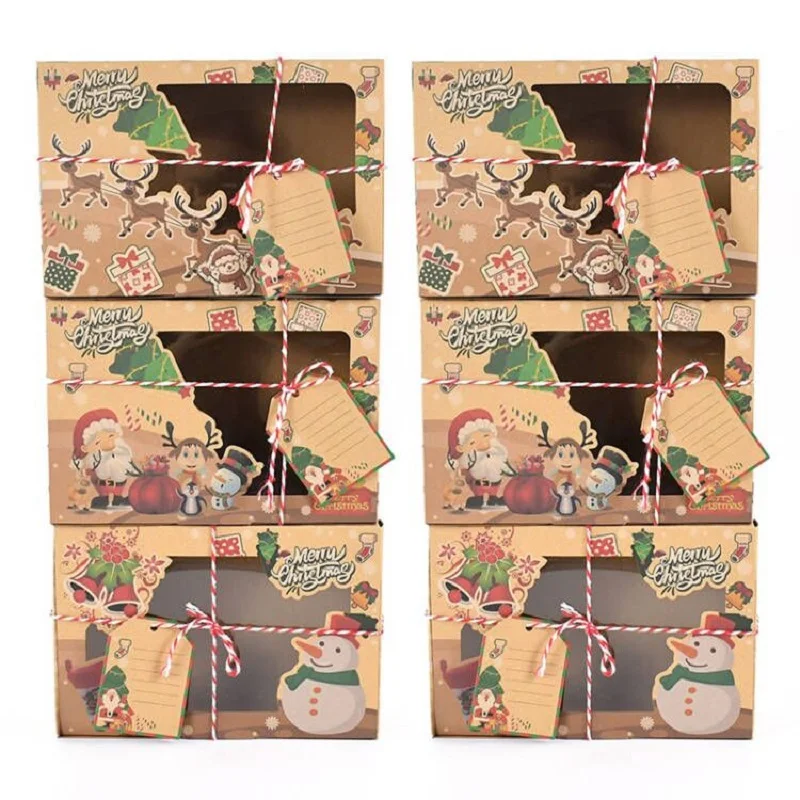 

6/9/12Pcs Mix Pattern Paper Gift Boxes Christmas Candy Cake Cookies Packaging Presents Box with Snowman Santa Claus Gift Card