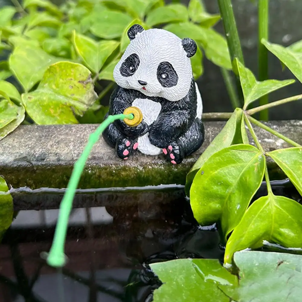 Resin Panda Figurine Garden Frog Ornament Whimsical Resin Pond Decor Sculptures Fishing Cartoon Frog Crocodile Panda for Outdoor - view 4