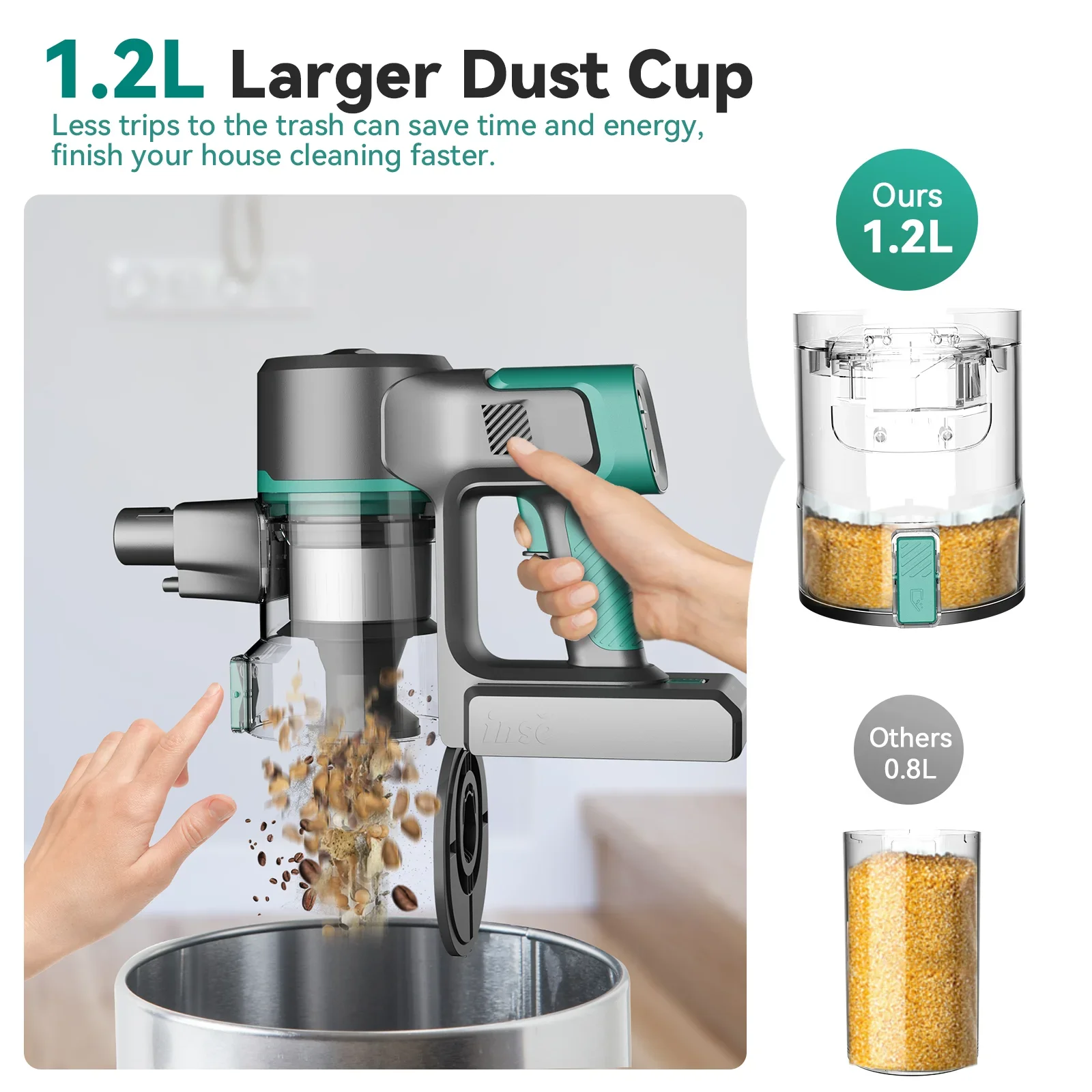 INSE S10K Cordless Vacuum Cleaner 28Kpa Suction Increase Horsepower than S10 3 Modes Handheld Stick Vacuum for Home Carpet Clean