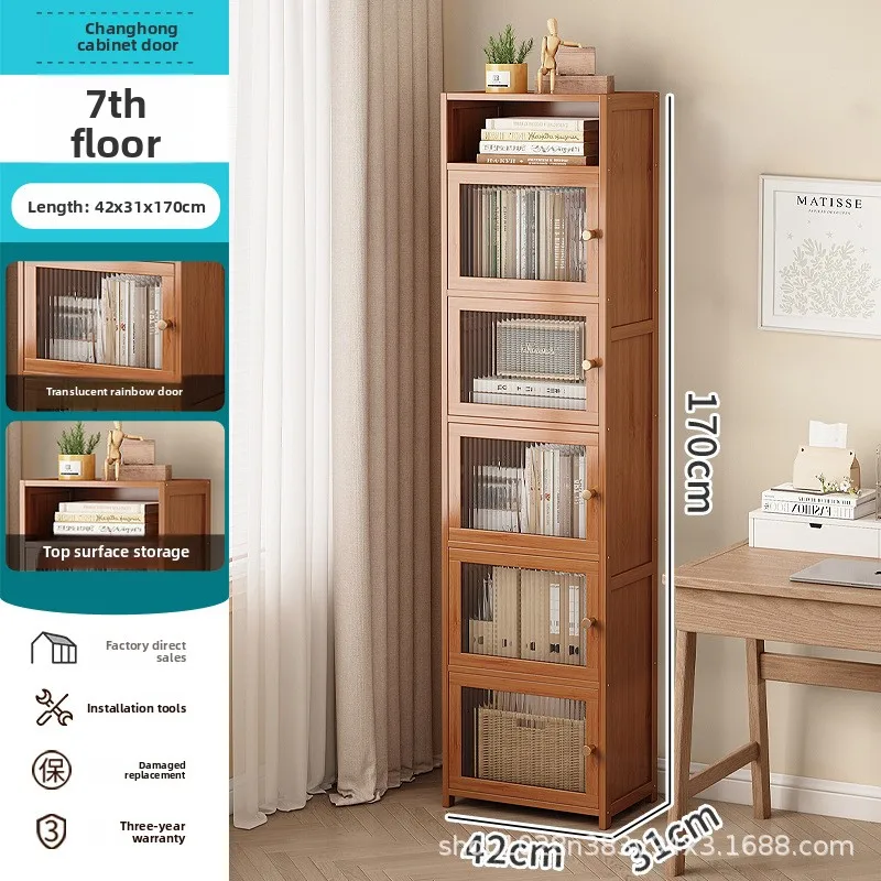 

Multi-functional Bookcase Living Room Study Against The Wall With Door Dust Locker Household Bamboo Multi-layer Floor Bookshelf