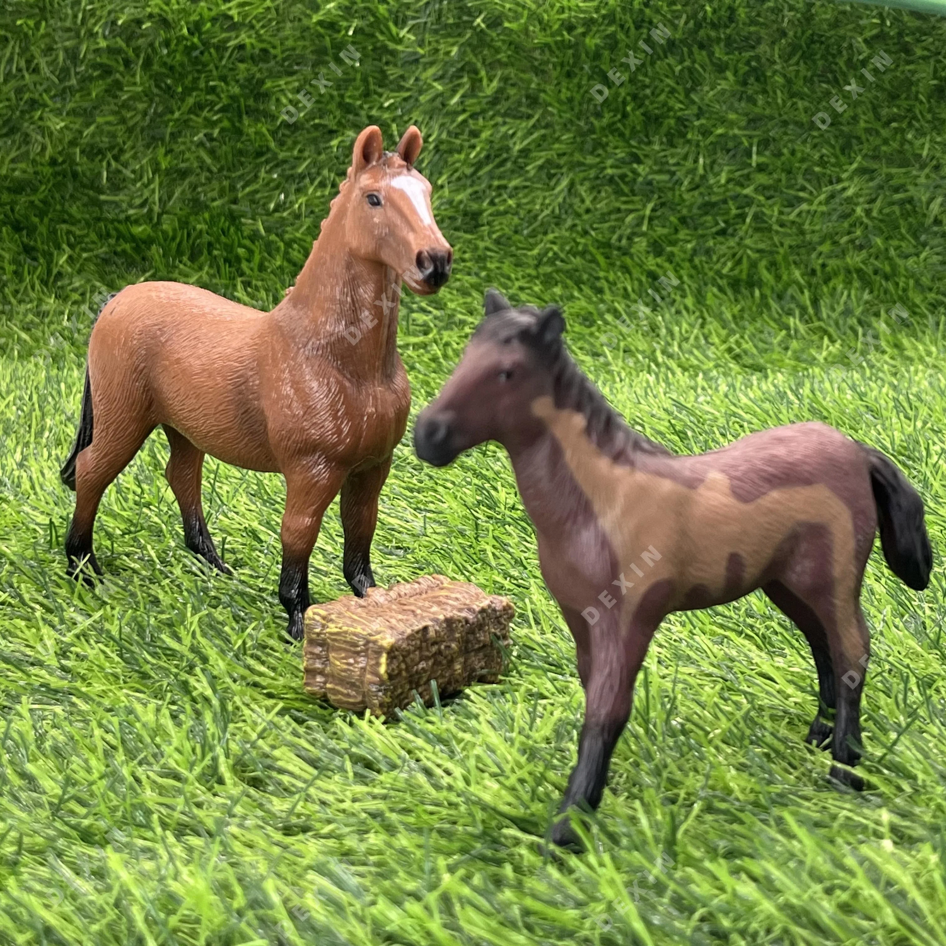 

Brown Horse size matching fence and haystack set movie static display toy animals figures ranch Christmas Halloween kids gifts