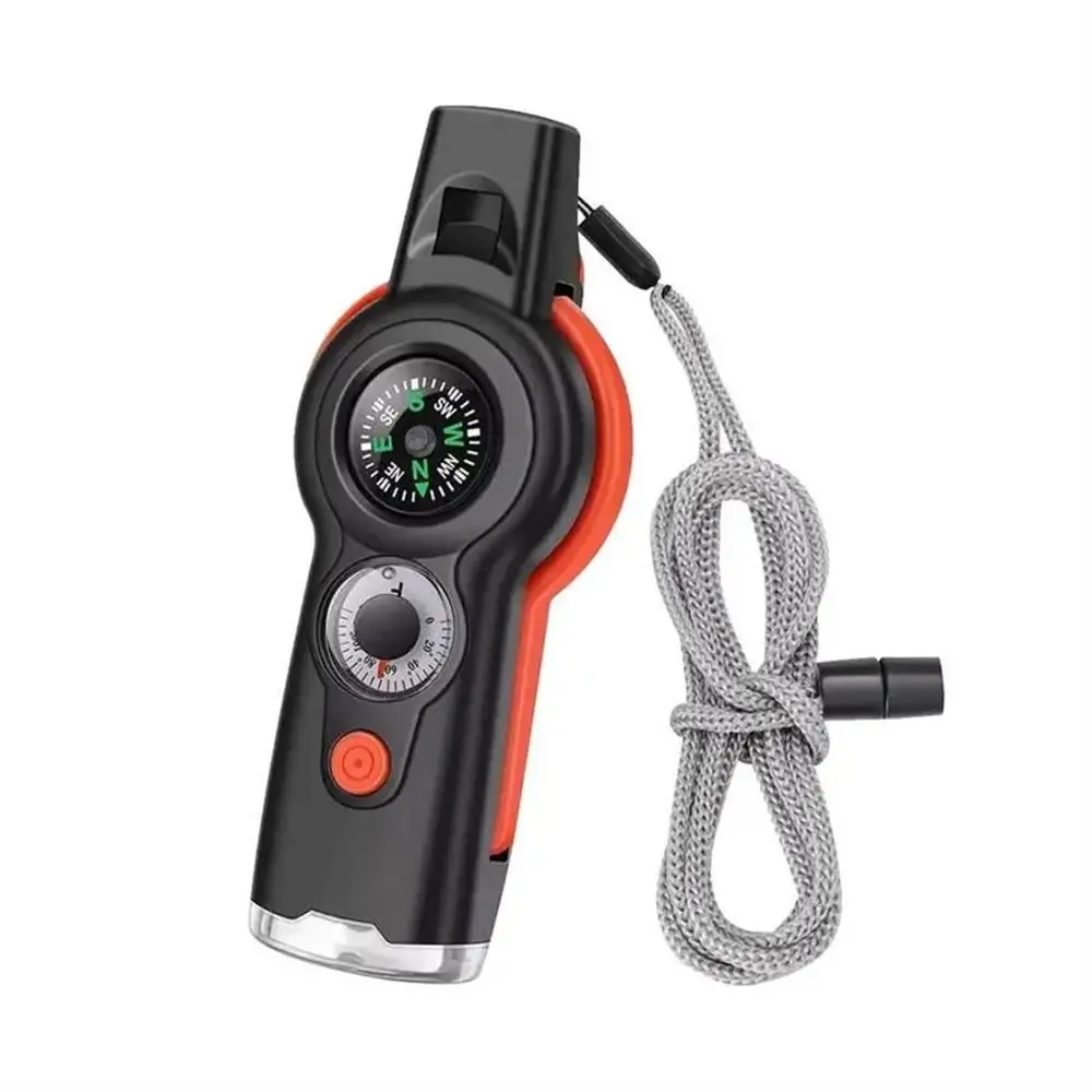 Compass Emergency Whistle Thermometer LED Light Survival Whistle High Decibel Magnifying Glass 7 in 1 Whistle Camping Hiking