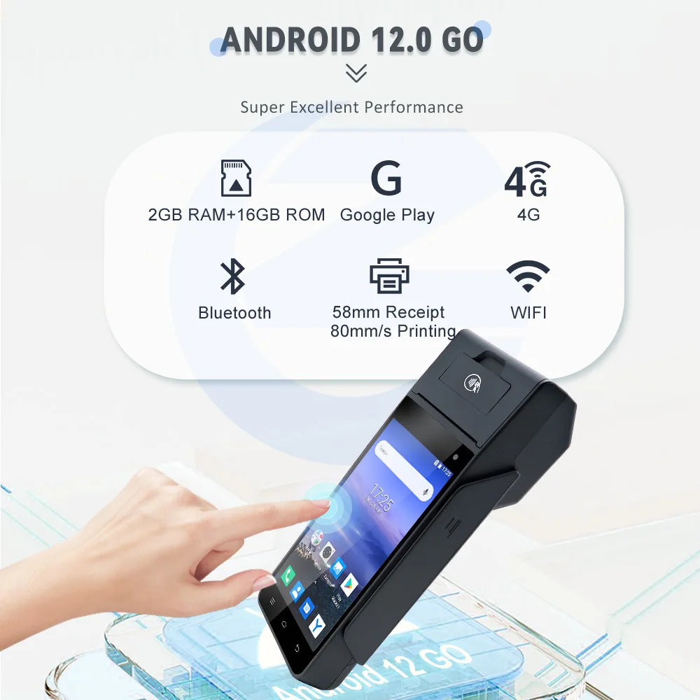 Handheld 4G Android 12 POS terminal mobile payment cash register with Camera Scanner 58mm thermal printer for small businesses