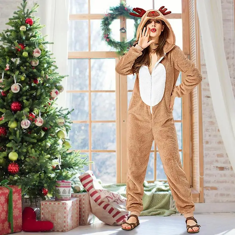 Reindeer Onesie Comfy Wear Jumpsuit Reindeer Costumes Animal Cosplay Pajama Stage Performance Clothes deer Sleepwear for women