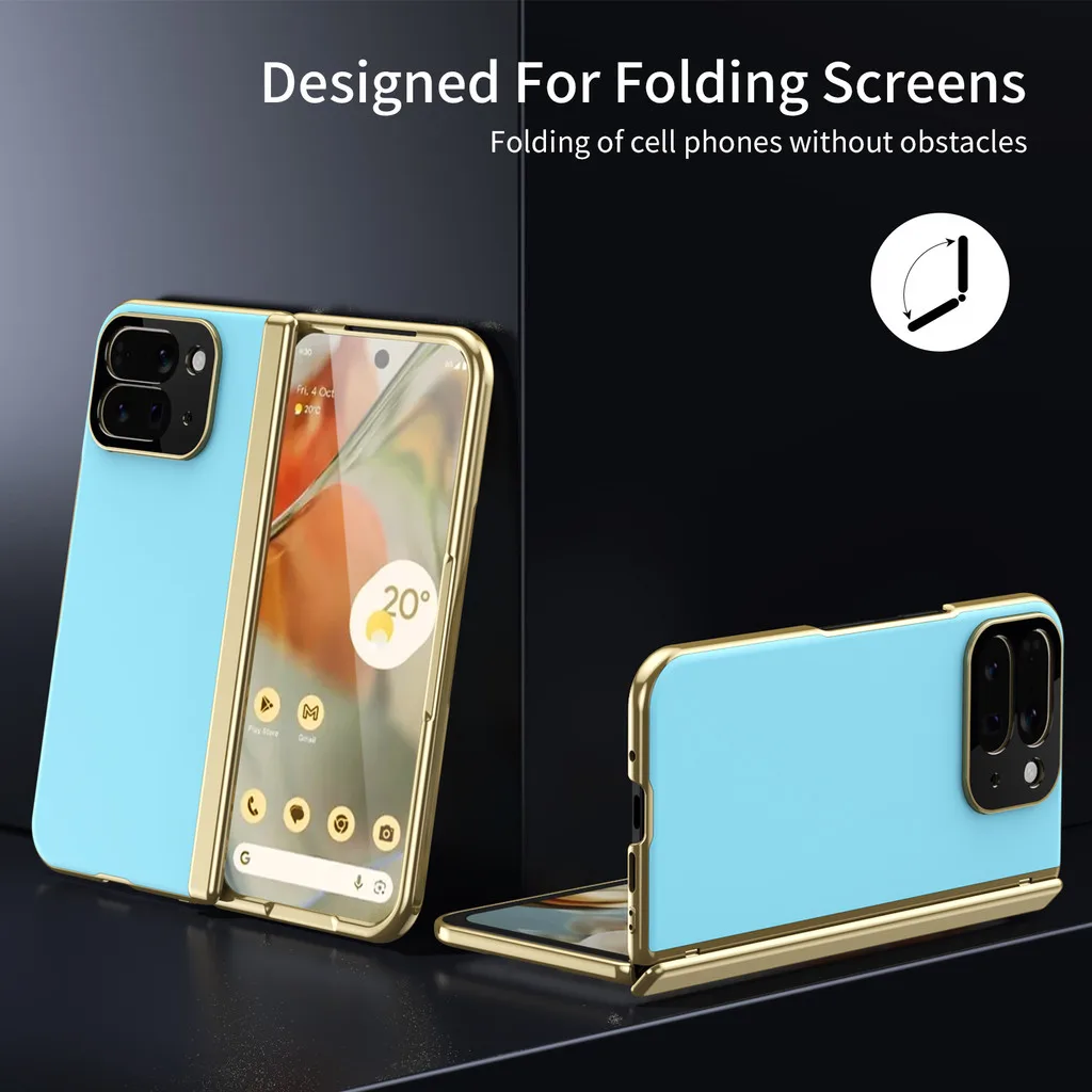 AG Matte Leather Golden Border Phone Case With Steel Film For Google Pixel 10 Pro Fold Hinge Protection Cover +