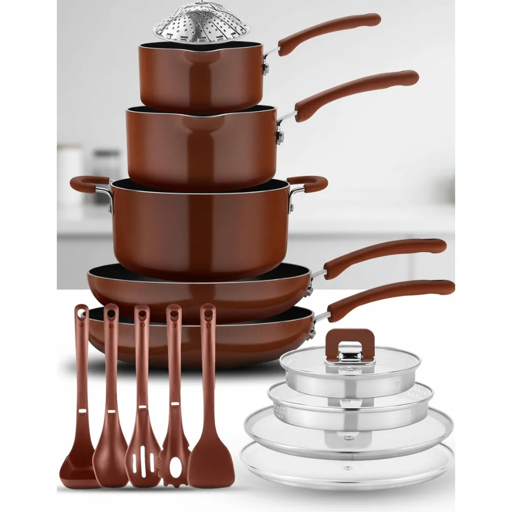 

17pcs Stackable Cookware Set, Nonstick Induction Pots & Pans, Space Saving for RV Camper Kitchen