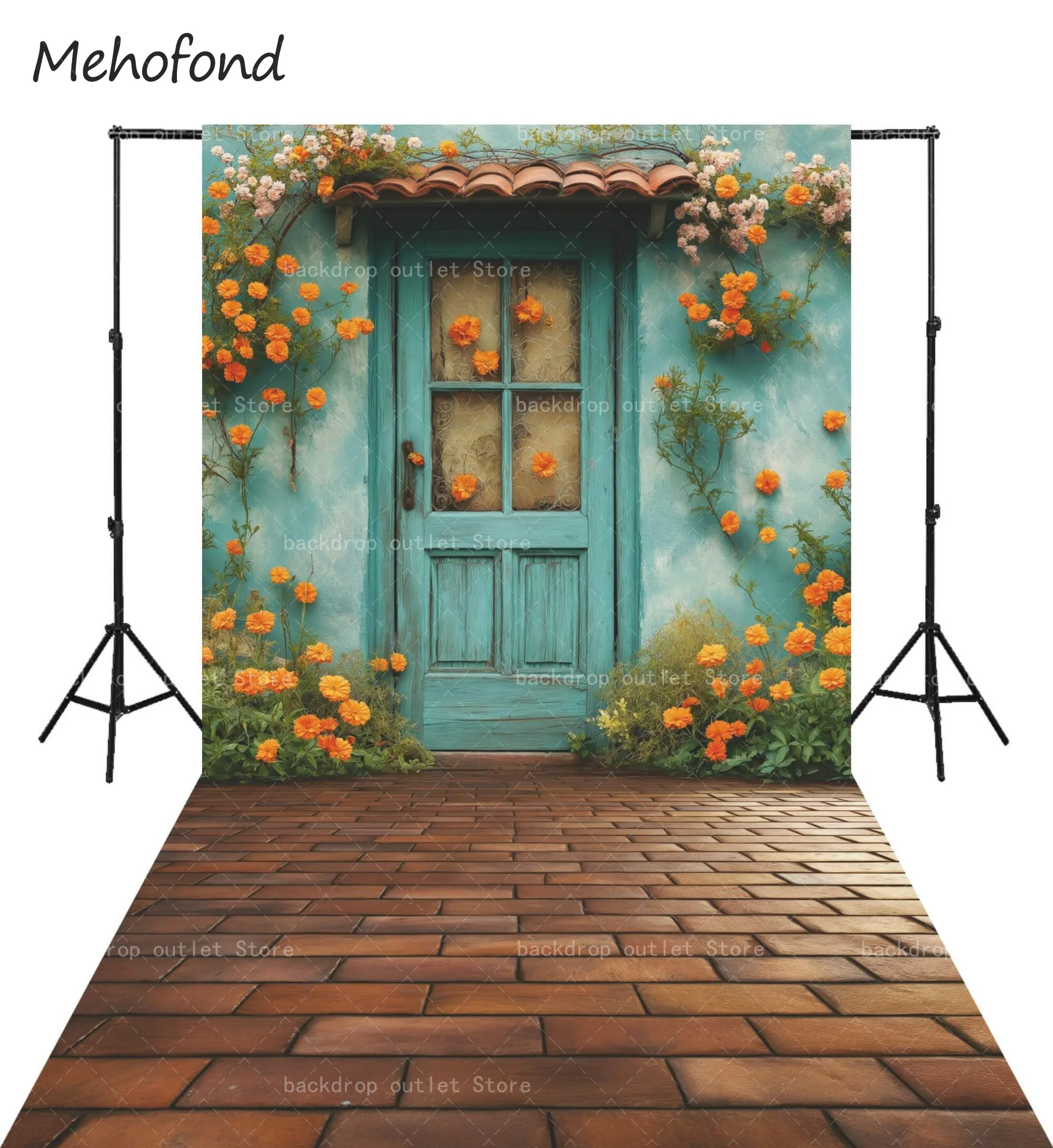 Mehofond Spring Flower Cottage Photography Backdrop Brick Floor Baby Shower Kids Adult Portrait Background Photo Studio