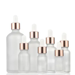 Flacons Compte-Gouttes en Verre Givré avec Anneau en Or Rose, Conteneur d'Emballage pour Cosmétiques Africains, Huiles Essentielles, HI, 5, 10, 15, 20, 30, 50, 100