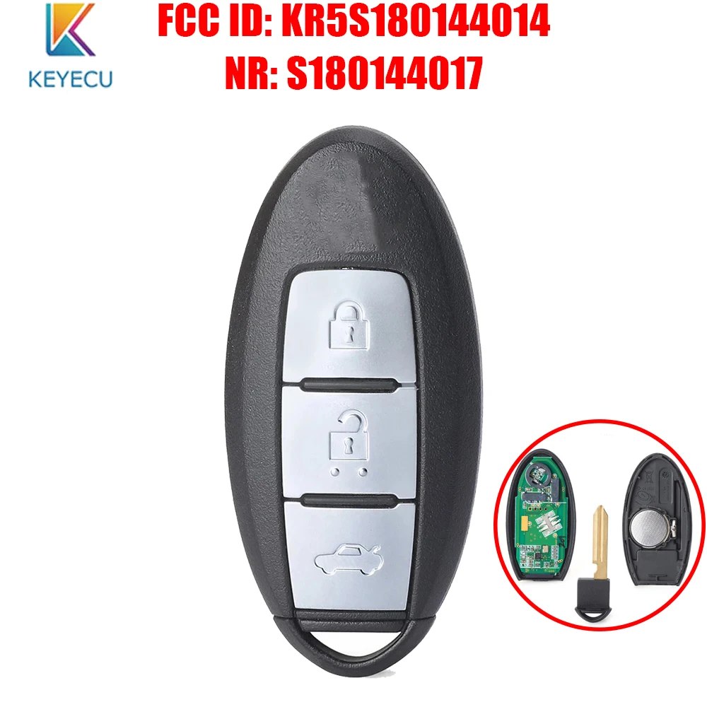 

KEYECU S180144017 for Nissan Teana 2013 2014 2015 2016 Smart Remote Car Key 3 Buttons 433.92Mhz ID47 Chip FCC ID: KR5S180144014