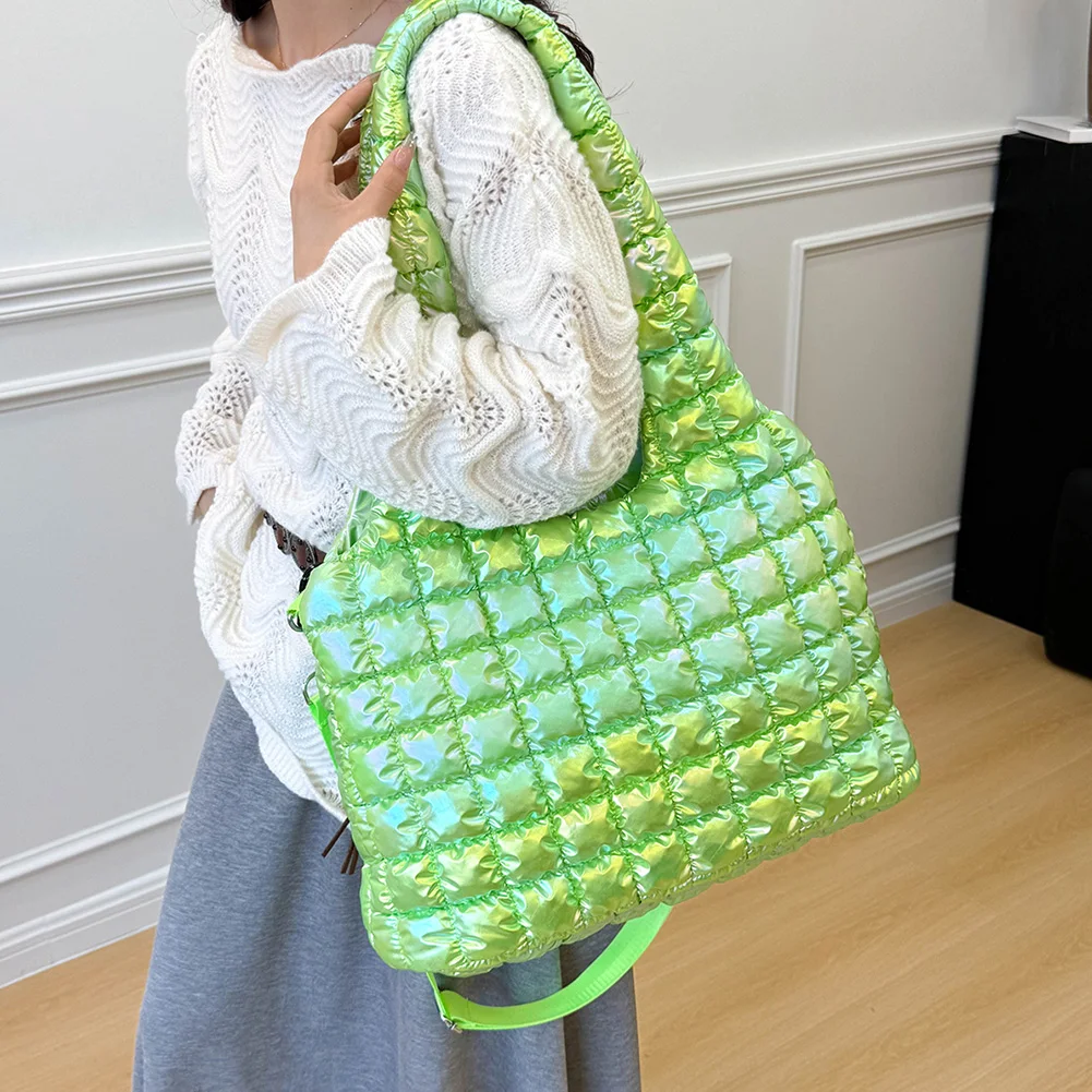 

Стеганые сумки-тоут, большая вместительная сумка-хобо на плечо, женская сумка через плечо с мягкой подкладкой в сетку, дорожные повседневные космические сумки с верхней ручкой