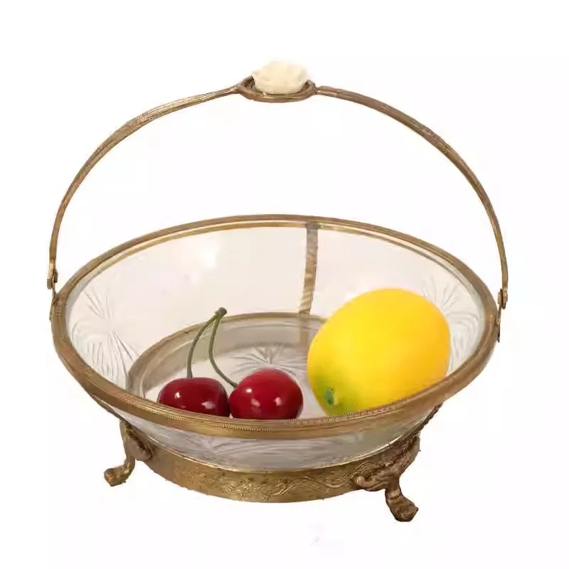 Glass brass hemming fruit plate light luxury ornament living room creative craftsman handmade sundries snack storage