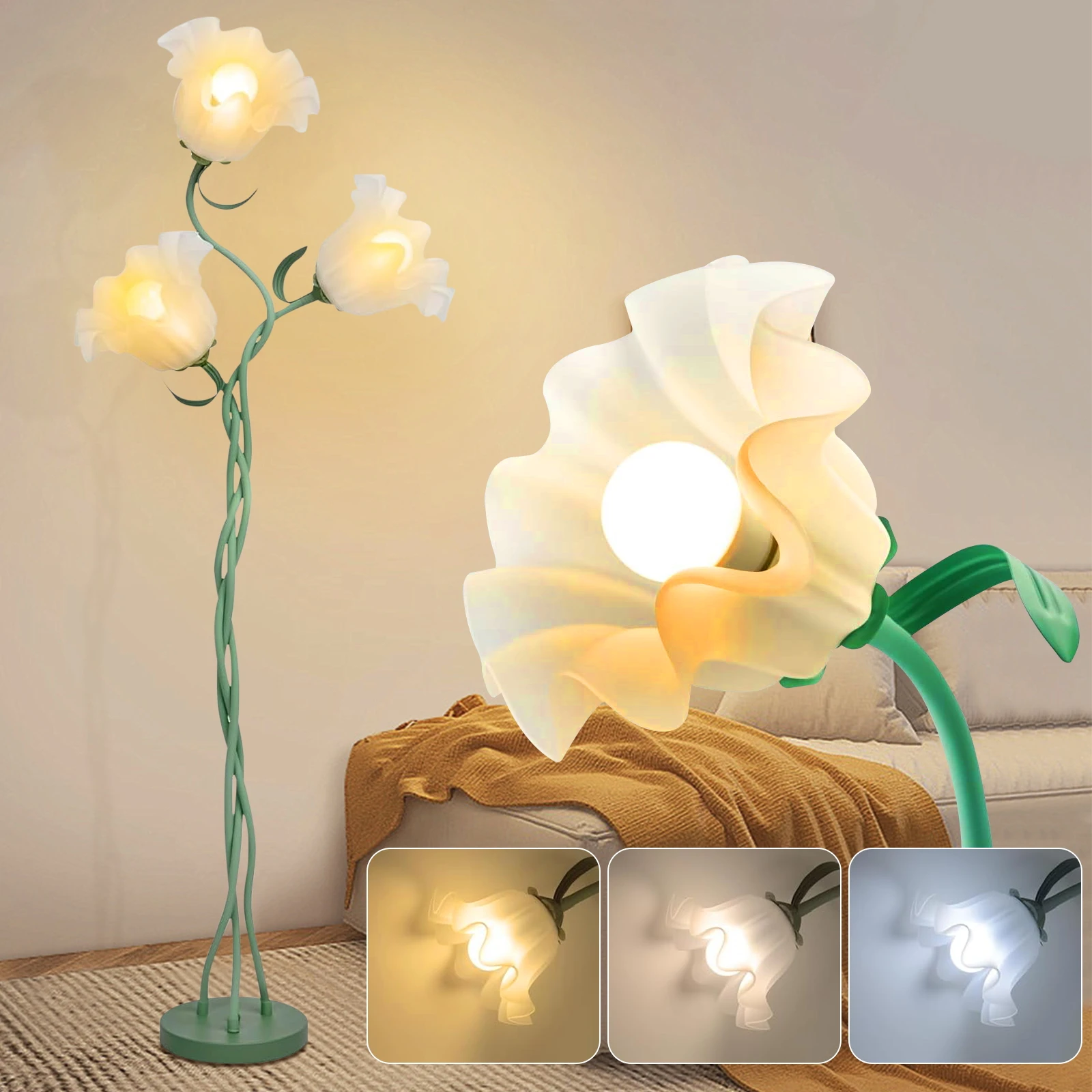 

Stylish 3-Headed Flower Floor Lamp with Adjustable LED Arms Modern Tall Standing Light for Living Room, Bedroom, Reading Areas