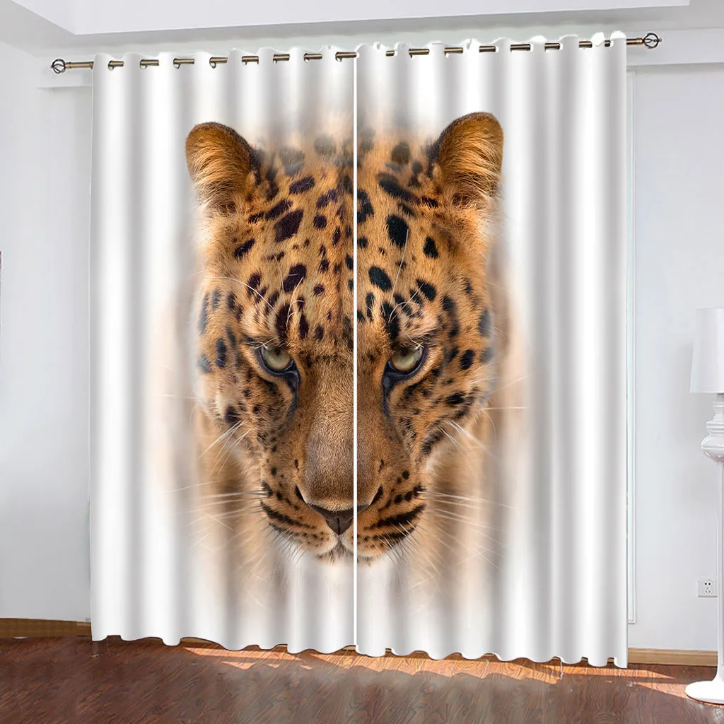 Customized Curtains For Windows Painted Animal Leopard Pattern Blackout Grommet Top Window Treatment For Bedroom Living Room