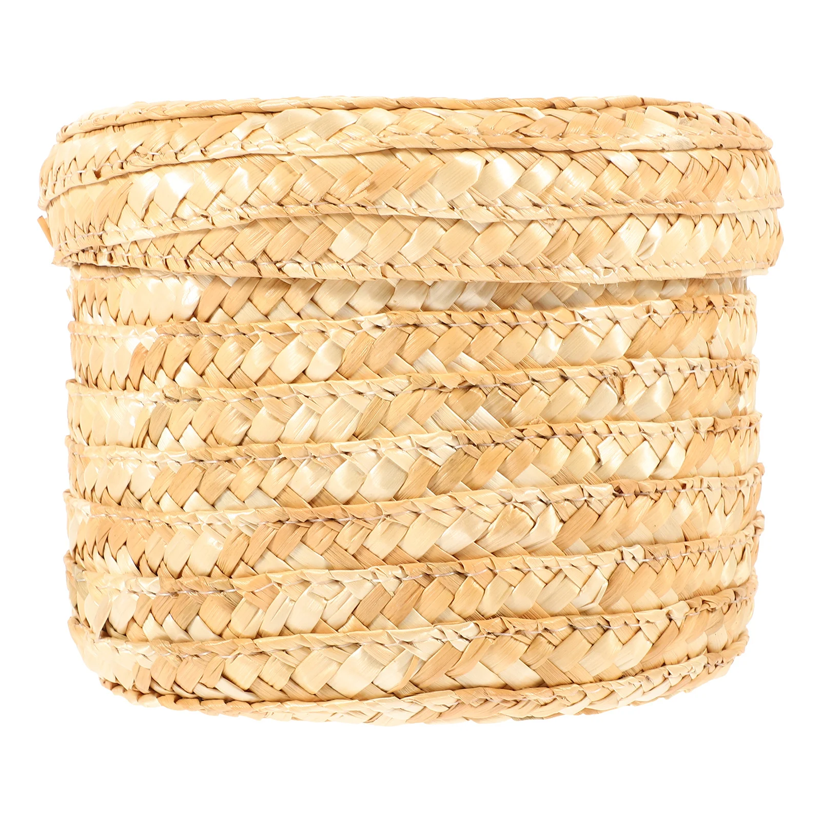 

1pc Wheat-Straw Storage Bin Round Woven Basket Natural Home Organizer Large Space Airtight Cover Snacks Flowers Fruits