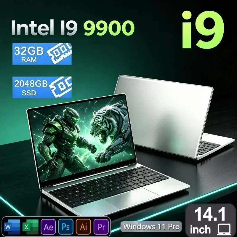 2026 Intel I9‑9900 14.1" Ultra Slim Laptop Computer 32GB RAM 2TB SSD Win11 Home Office Notebook