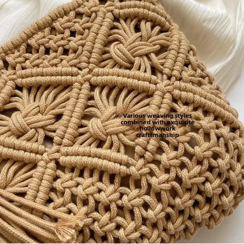Shoulder Bag Bohemian Cotton Thread Woven Square Crossbody Bag Beach Bag Casual Travel Large Size Daily Match Polyester Lining