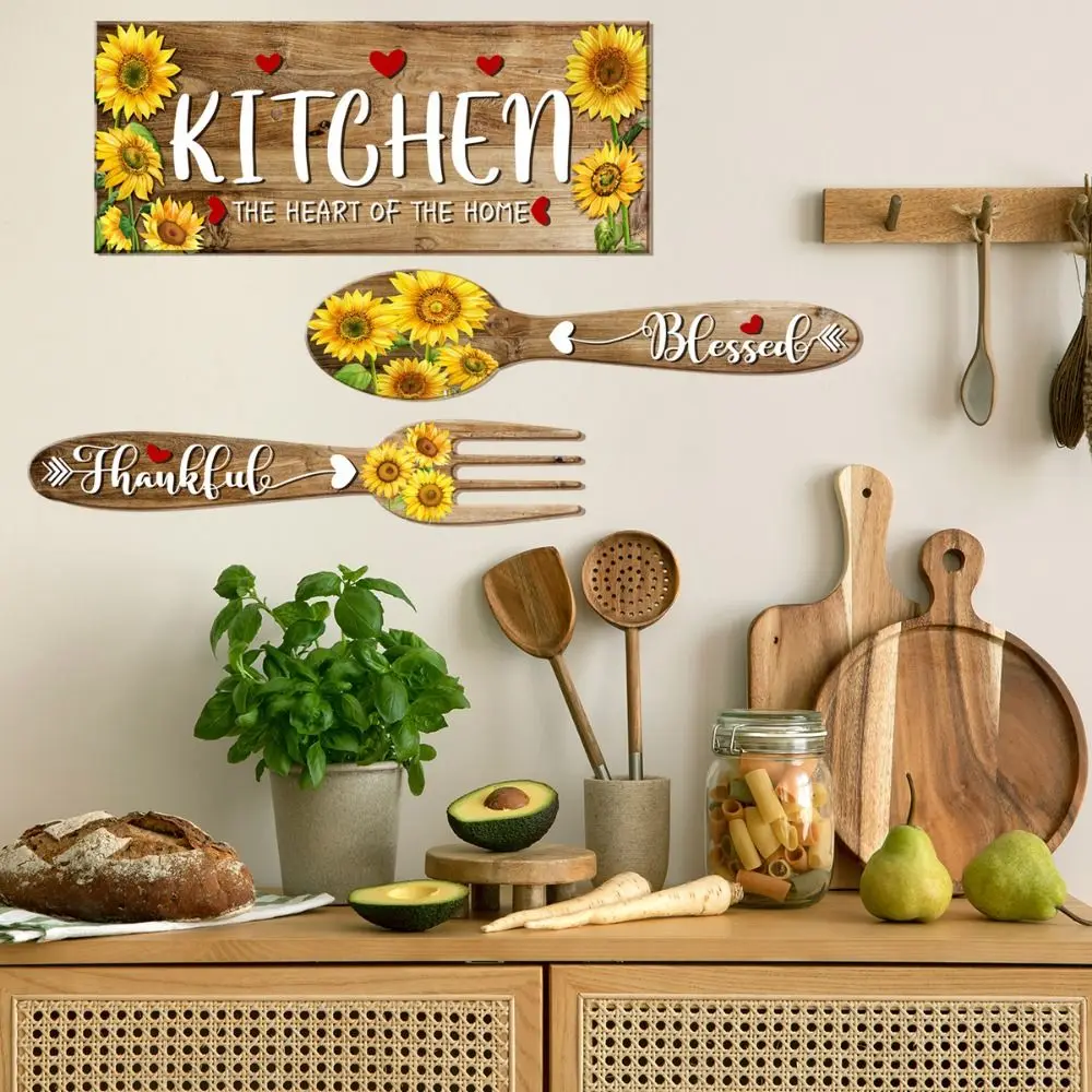 2Pcs/set Sunflower Sunflower Spoon Fork Sticker PVC Fork and Spoon Kitchen Restaurant Decal Moisture-proof Waterproof Home Decor