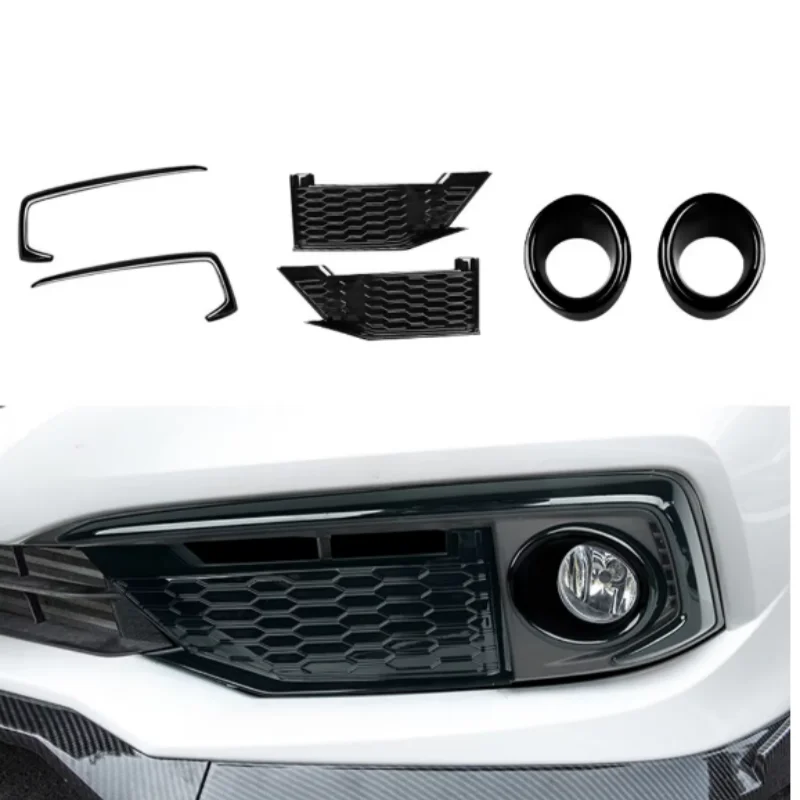 

For Honda Civic 10th sedan 2019 2021ABS Glossy Black Front Fog Light Lamp Bumper Protector Cover foglight Eyebrow Eyelid Trim