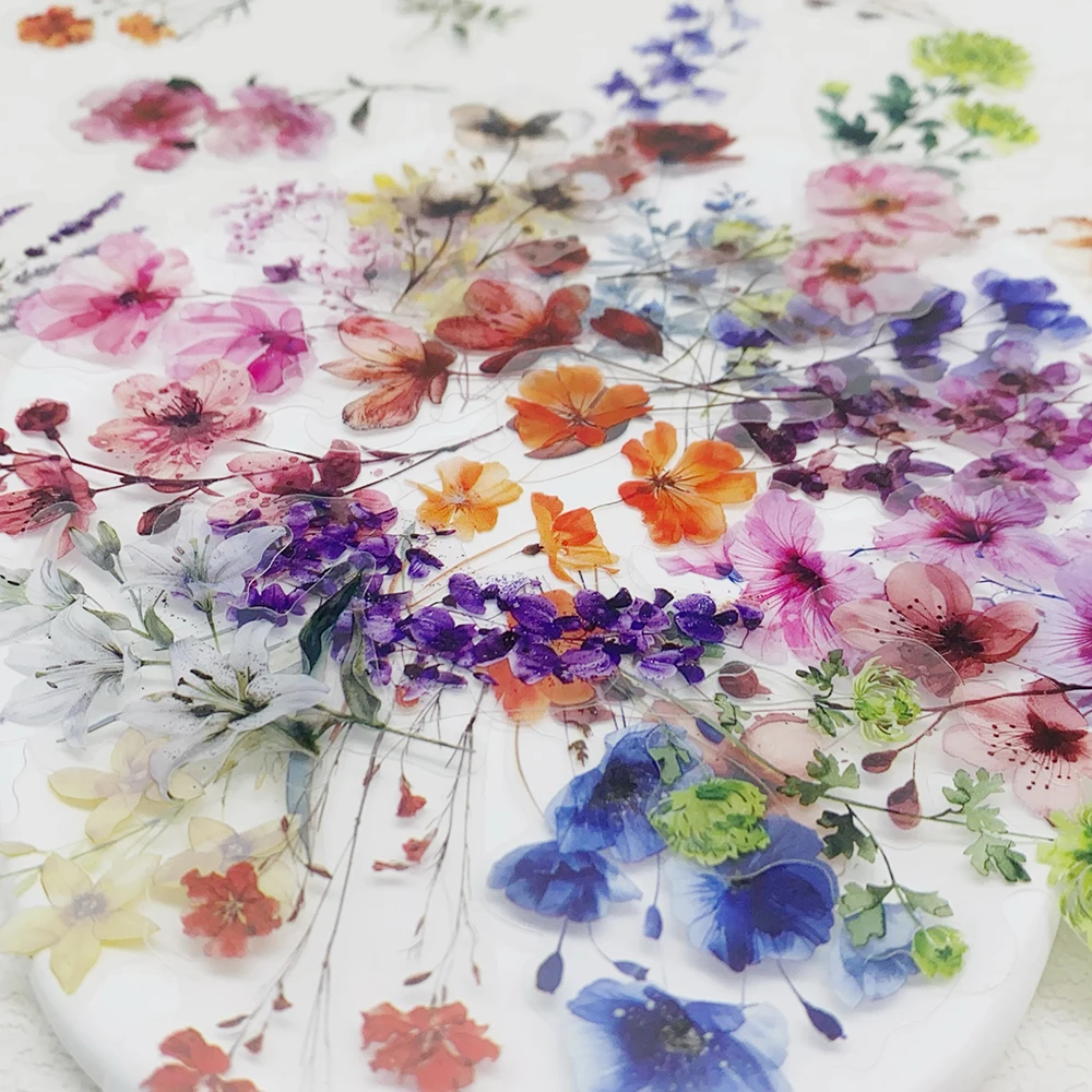 50pcs Ink Flowers Transparent PET Stickers Decals For Phone Notebook Refrigerator Suitcase DIY Aesthetic Stickers Creative Gifts