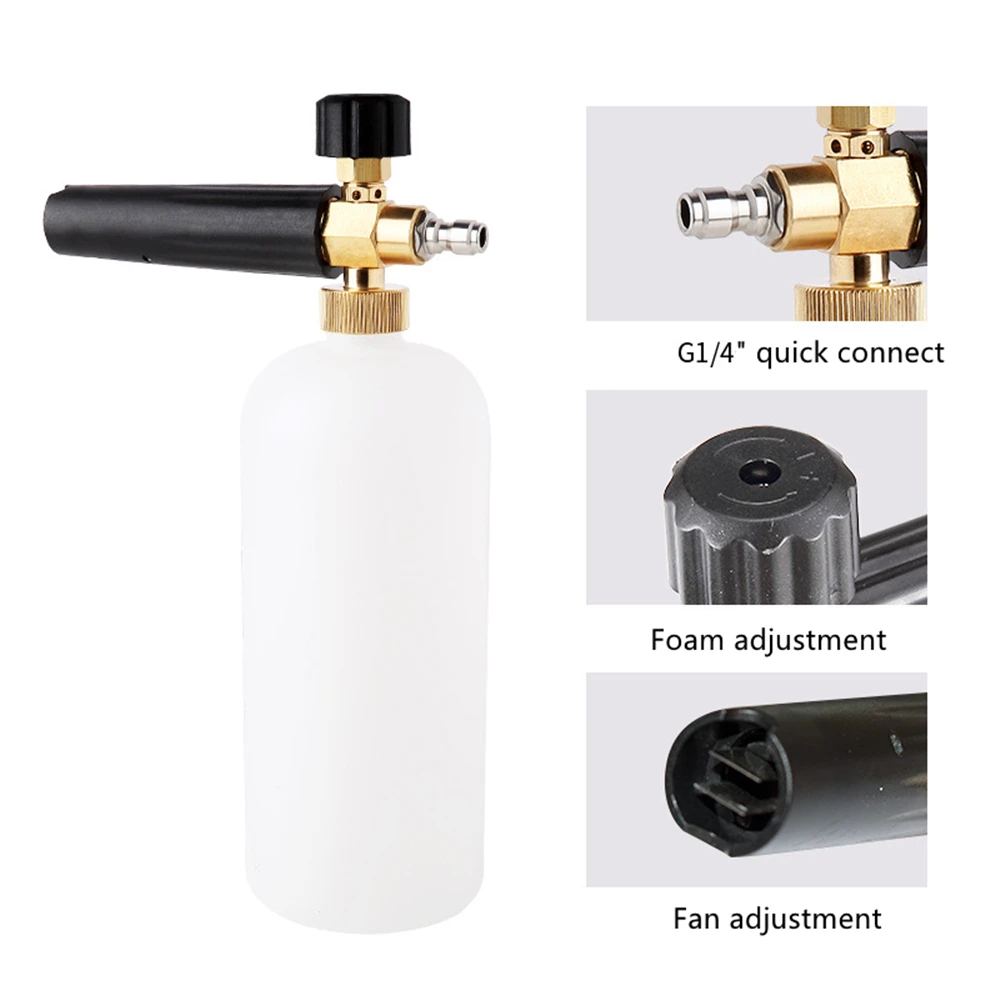 Snow Foam Sprayer Soap Lance 1L Foamer Cannon 1/4 Inch with 5 Nozzle Washing Bottle for Car Pressure Washer Generator Water Gun