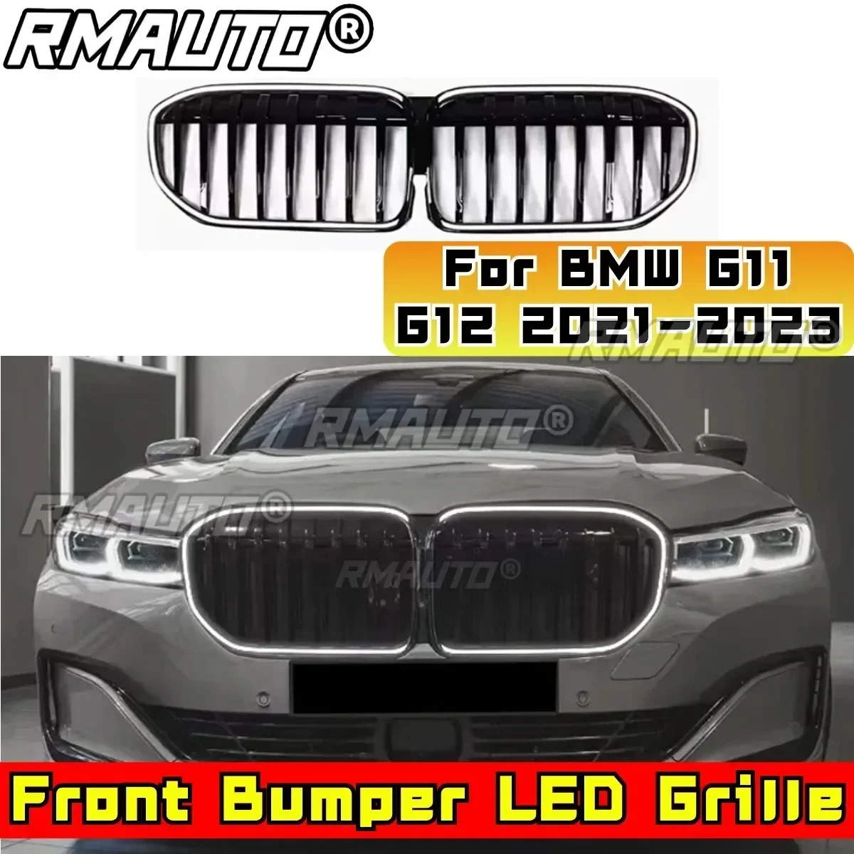 LED Bumper Grill For BMW 7 Series G11 G12 2021-2023 Car Front Racing Grille Exterior Part Front Bumper LED Grill Car Accessories