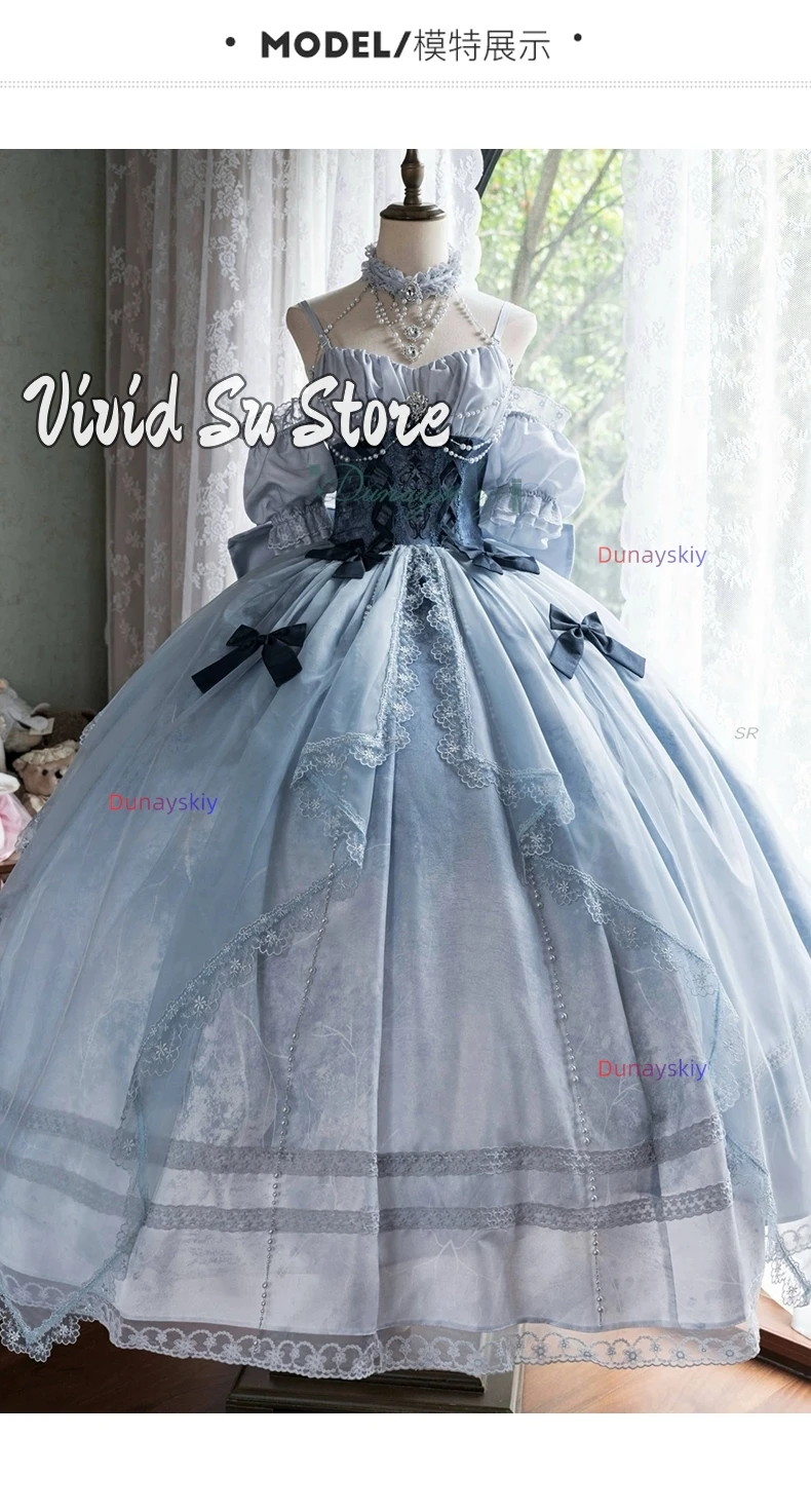 Cinderella Evening Dress Skirt Lolita Dress Wedding Princess 코스프레 Elegant Long Blue Dress Puffed Sleeves Carnival Halloween view 3