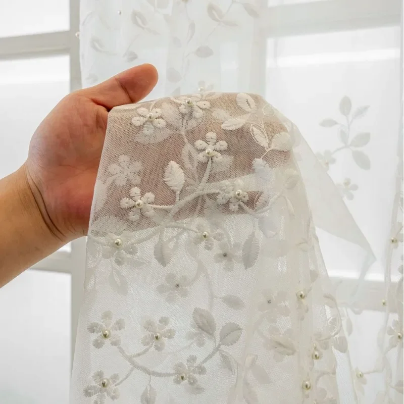 

Modern Simple Hand-beaded Embroidery Sheer Curtains for Living Dining Room Bedroom Balcony Finished Gauze Curtains Customize