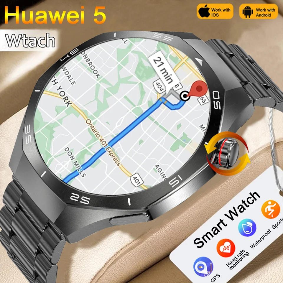

Смарт-часы для мужчин Huawei Watch 5 Pro, 1,53-дюймовый экран 360*360 HD, GPS, трек движения, мультиспортивный режим, HD BT, умные часы с вызовом 2025