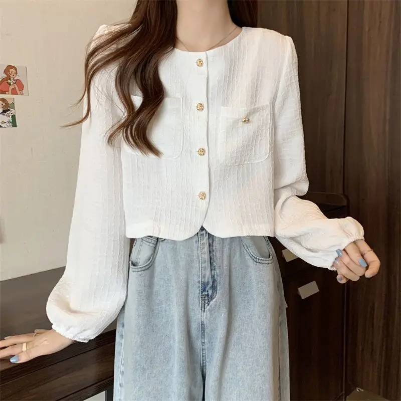 Autumn Women Trendy Chic Sweet Pockets Design Button Up Shirt Casual Kawaii Loose Blouse Solid Long Sleeve Tops Elegante Blusas