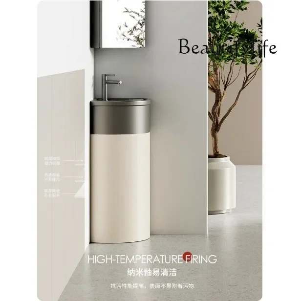 Q Ceramic triangular column basin small apartment integrated floor-to-ceiling washbasin bathroom balcony corner vertical