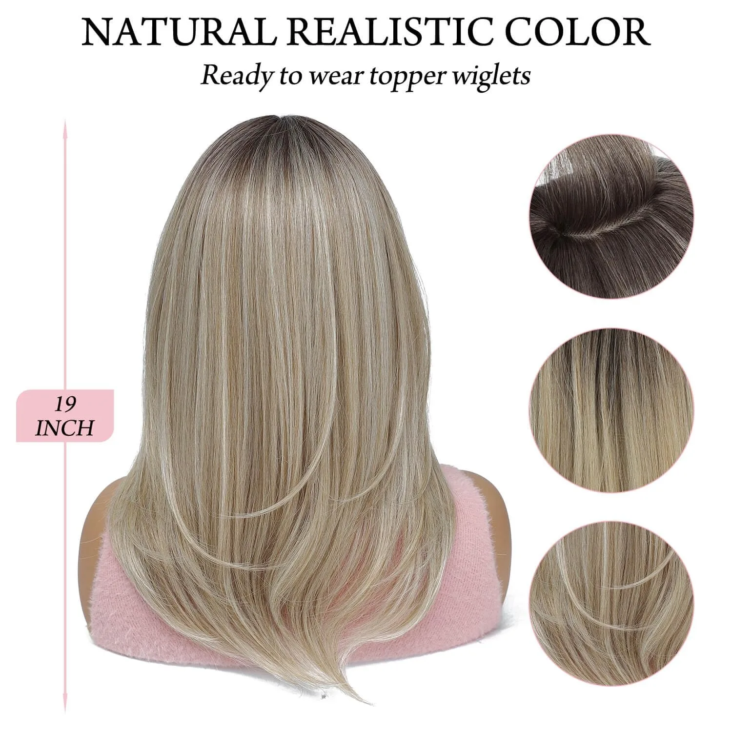 [22 Inch Straight Wig Block] Elegant 22 Inch Women's Straight Synthetic Wig Block, High Temperature Fiber, Light Brown to Black