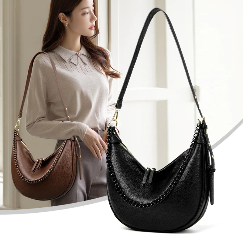 

Simple single-shoulder bag, women's crossbody bag, tote bag for work and commuting, niche design, genuine leather women's bag