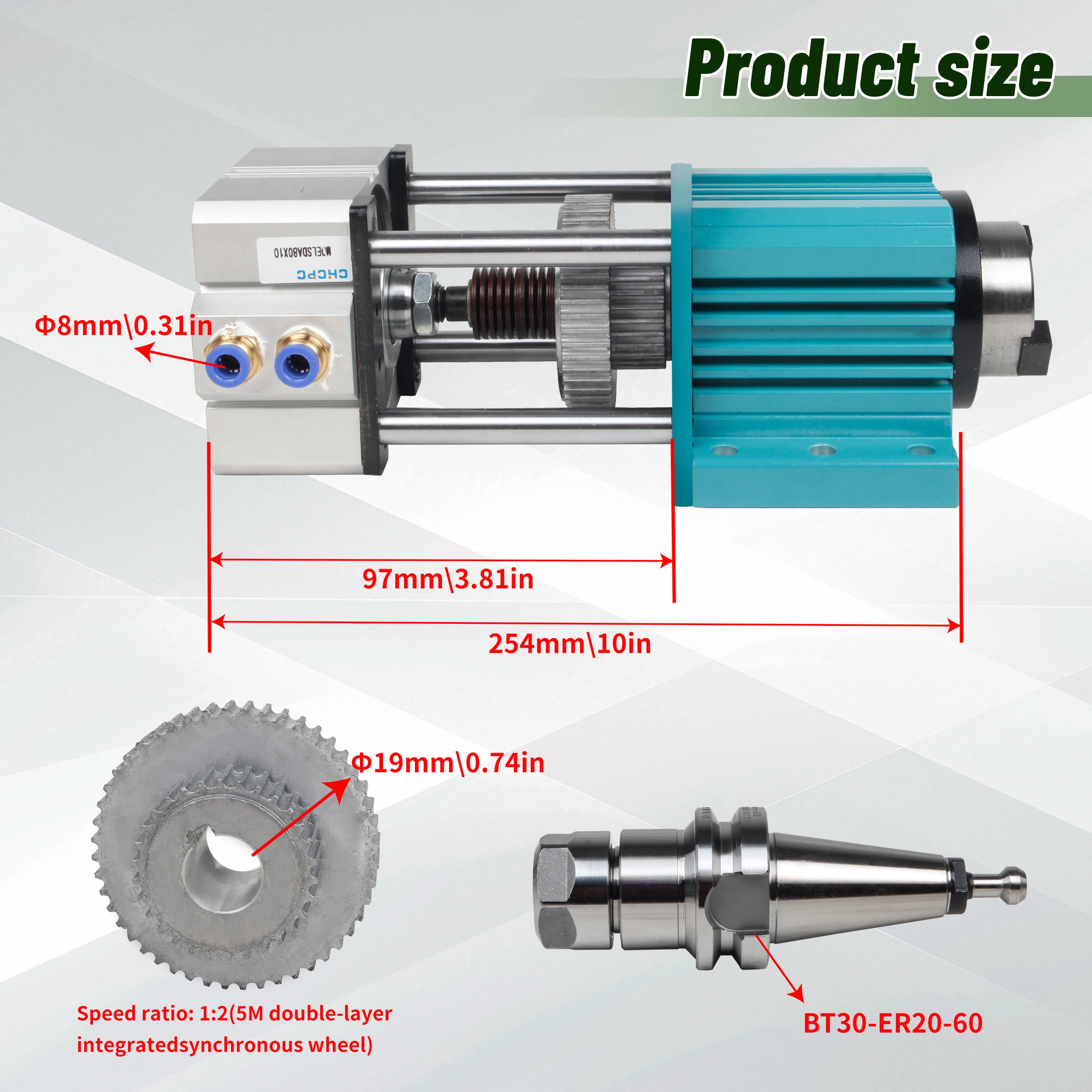 CNC No Power BT30 Unpowered Spindle Semi Automatic Tool Changing Spindle for Engraving Drilling Metal