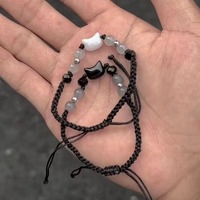 Y2K Lovely Handmade Cute Black White Cat Couple Bracelet Natural Moonstone Obsidian Bracelet for Women Jewelry Party Accessories