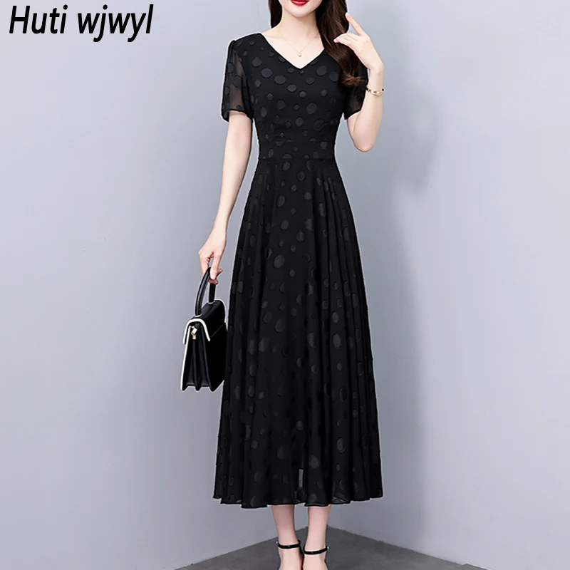 2025 nouveau été Vintage noir robe en mousseline de soie femmes de luxe élégant fête moulante longue robe décontracté Chic bal soirée Midi robes