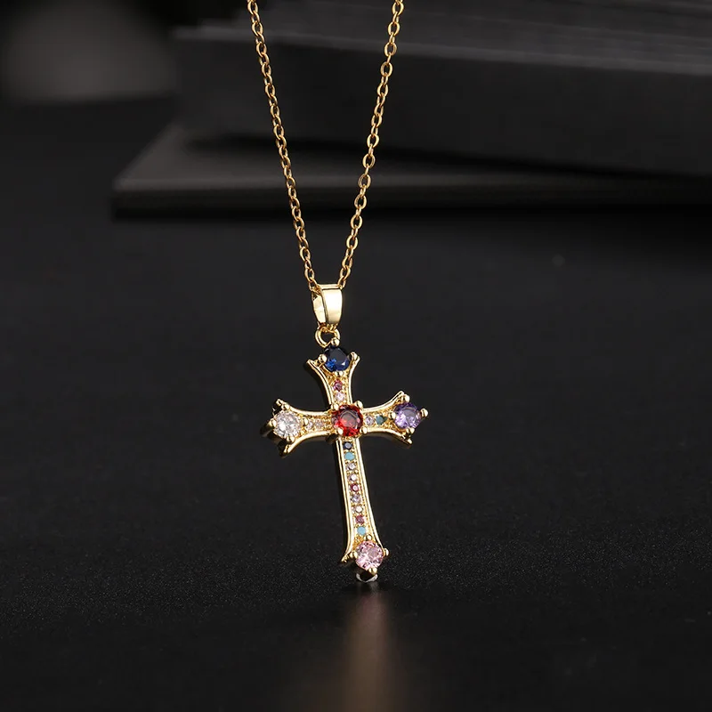 Fashionable Jesus Cross Necklace Exquisite Zircon Jewelry Personality Versatile Clavicle Chain Pendant Lucky Gift