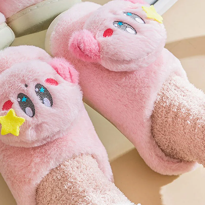 New Kawaii Cute Kirbys Slippers Cotton Slippers Home Shoes Plush Non-Slip Warm Cartoon Anime Gifts For Girlfriends and Children