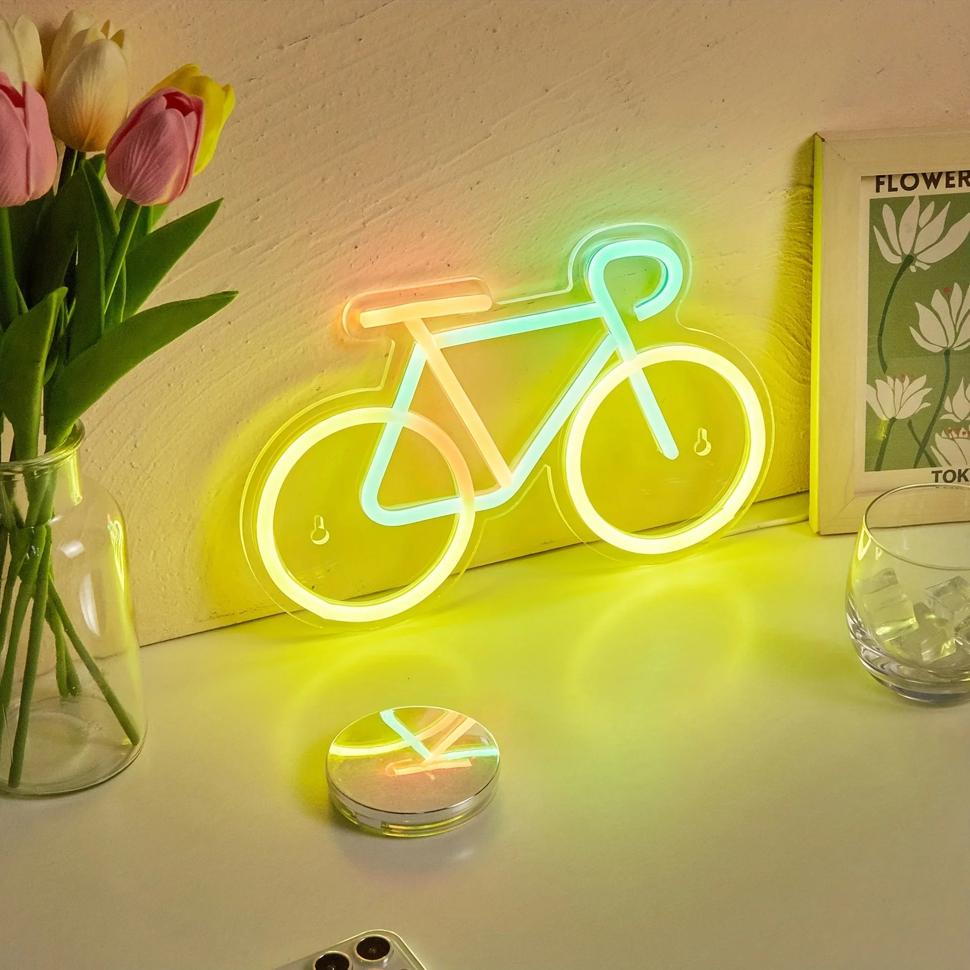Fahrrad-LED-Neonschild Wand- und Tischdekoration Leuchtende Kunst für Zuhause Bar Fitnessstudio - Mehrfarbig Beleuchtetes Fahrrad-Motiv